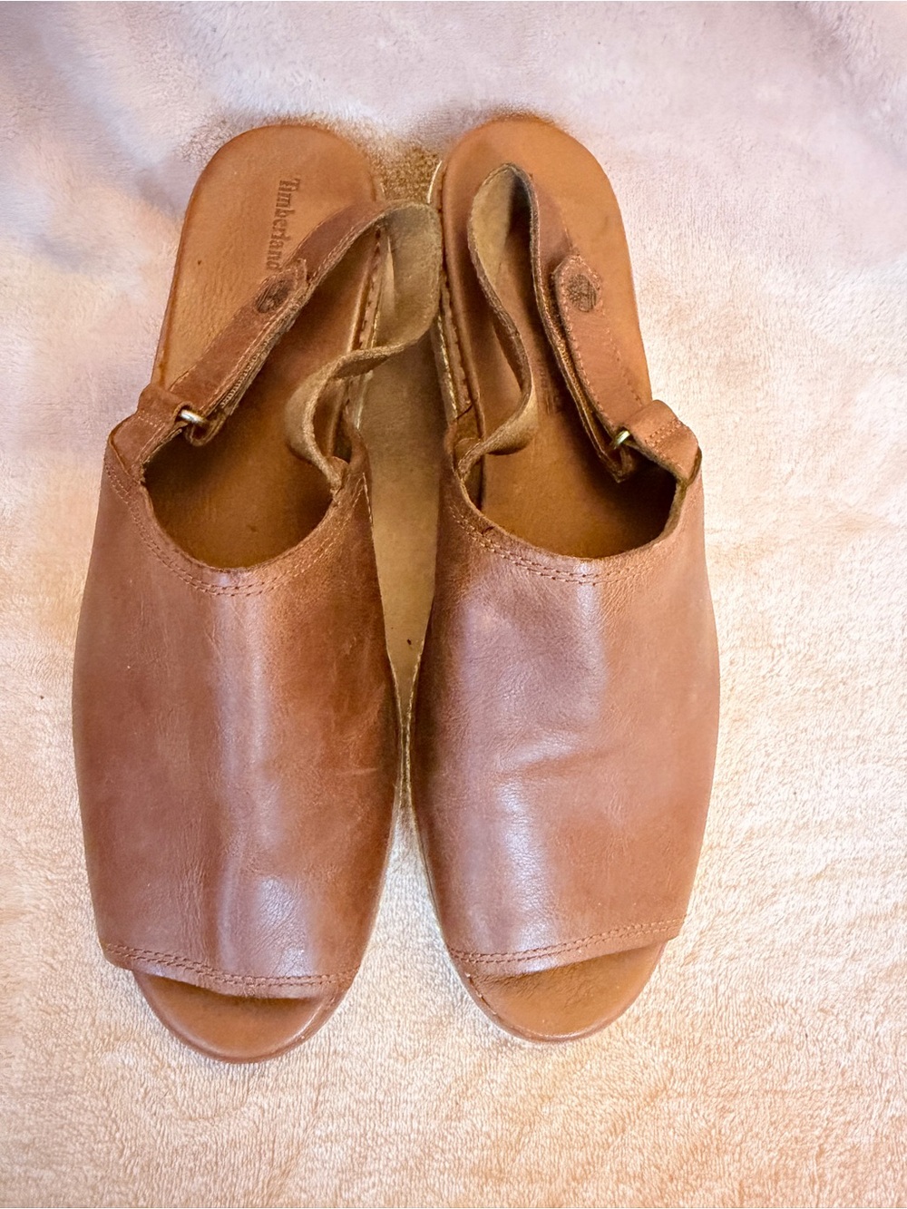 Timberland Tan Brown Leather Open-Toe Slingback Sandals